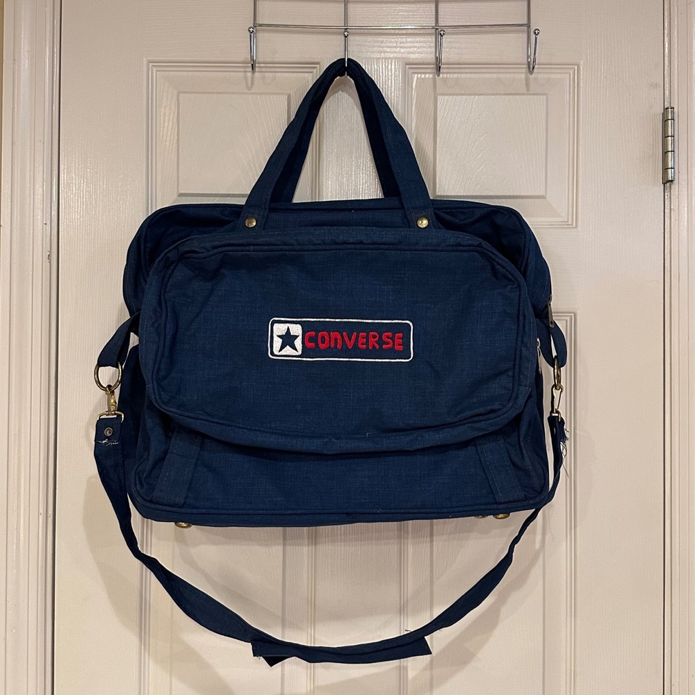 Converse Vintage Navy Blue Canvas Duffle Bag Travel Gym Weekender Carry On